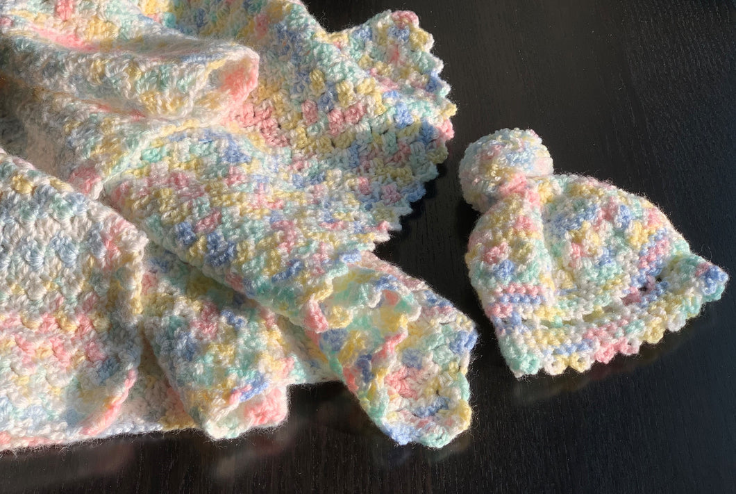 Pastel Baby Blanket with Pom-pom Hat