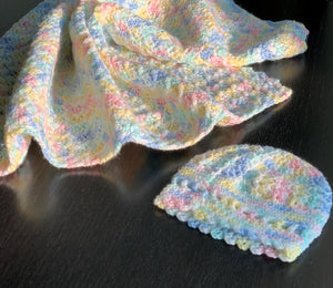 Pastel Baby Blanket with Hat